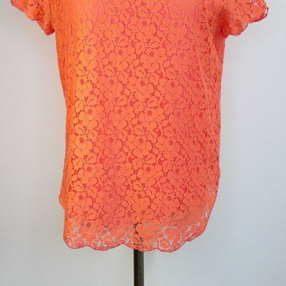 Aritzia Talula Short Sleeve Lace Top - Coral - Size Medium - Excellent Condition - Picture 8 of 16